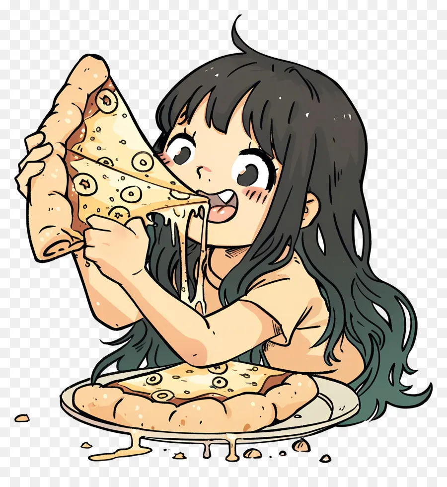 Pizza，Fille De Manger De La Pizza PNG