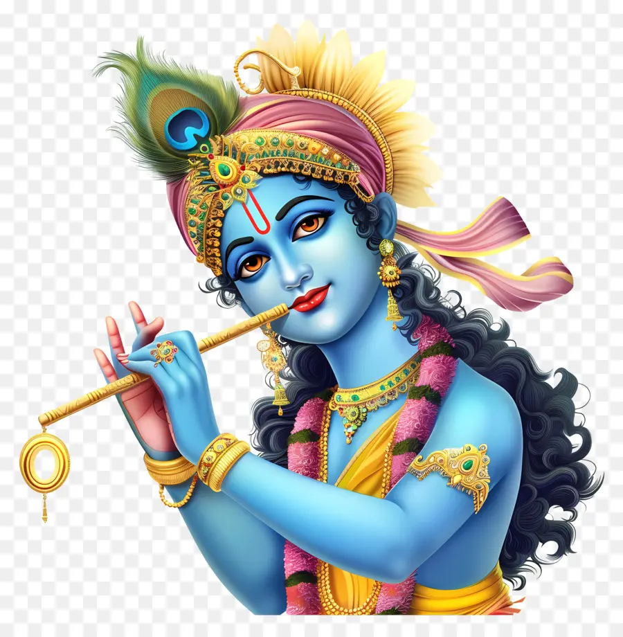 Krishna Janmashtami，Divinité Bleue Avec Flûte PNG