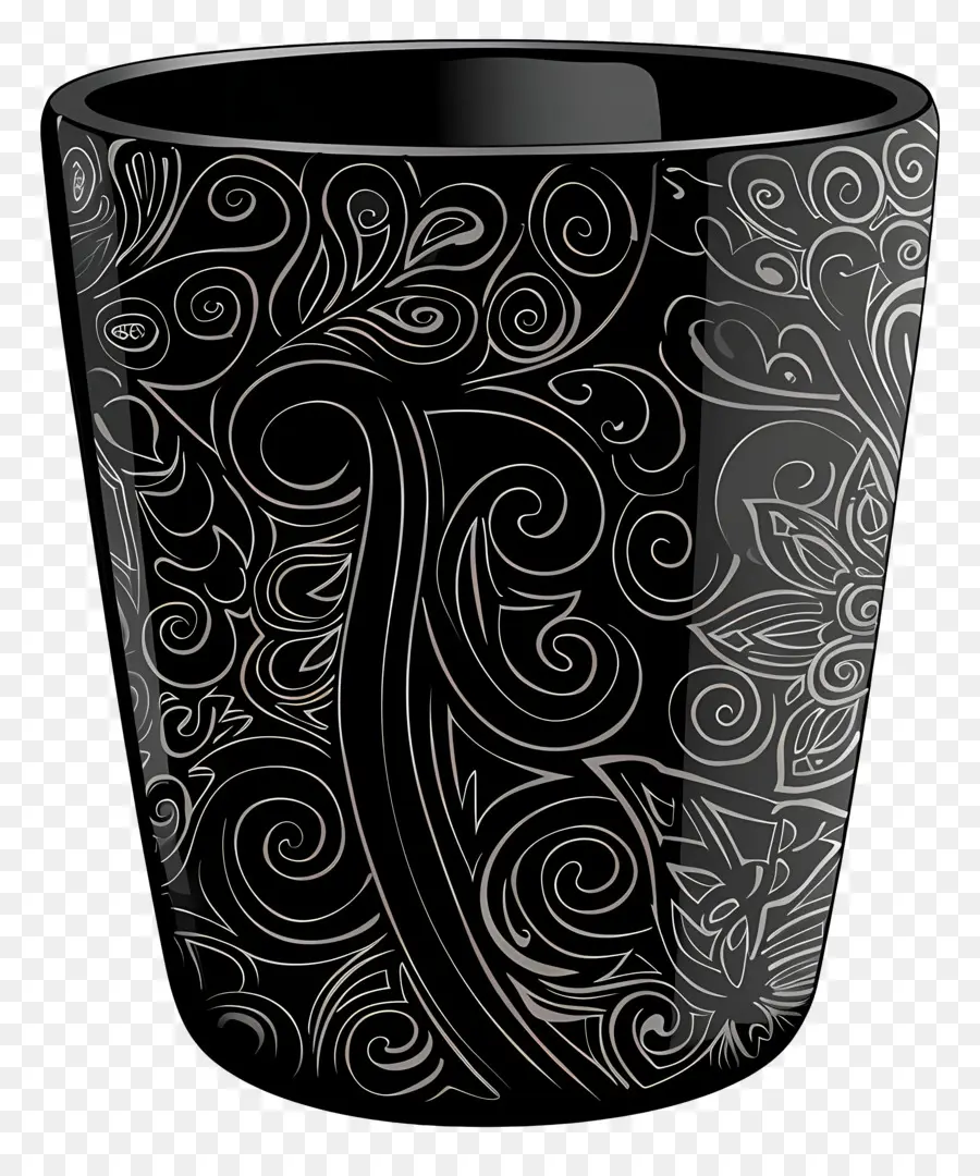 Tasse Noire à Motifs，Tasse PNG