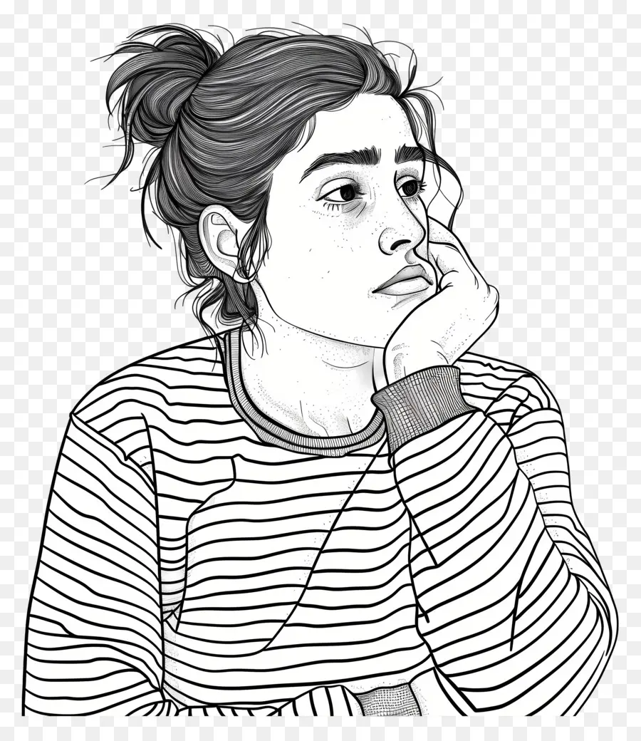 Jeune Femme Perplexe，La Contemplation PNG