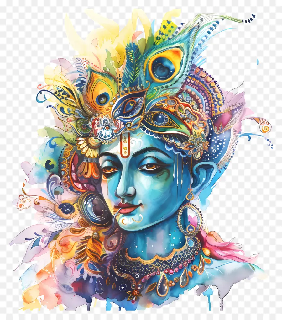 Krishna Janmashtami，Divinité Bleue Avec Des Plumes De Paon PNG