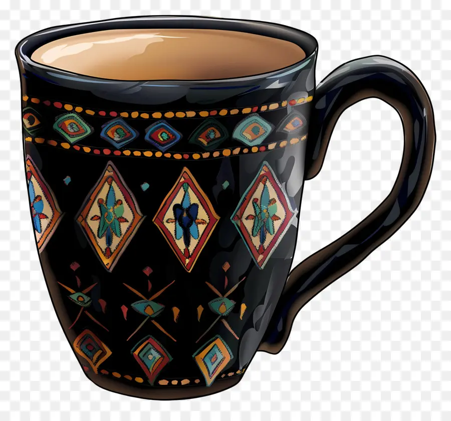 Tasse Noire à Motifs，Noir Tasse De Café PNG