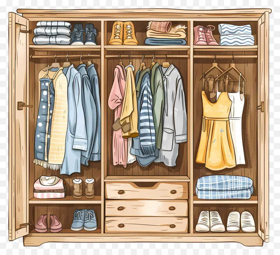 Garde Robe，Armoire Avec Des Vêtements PNG