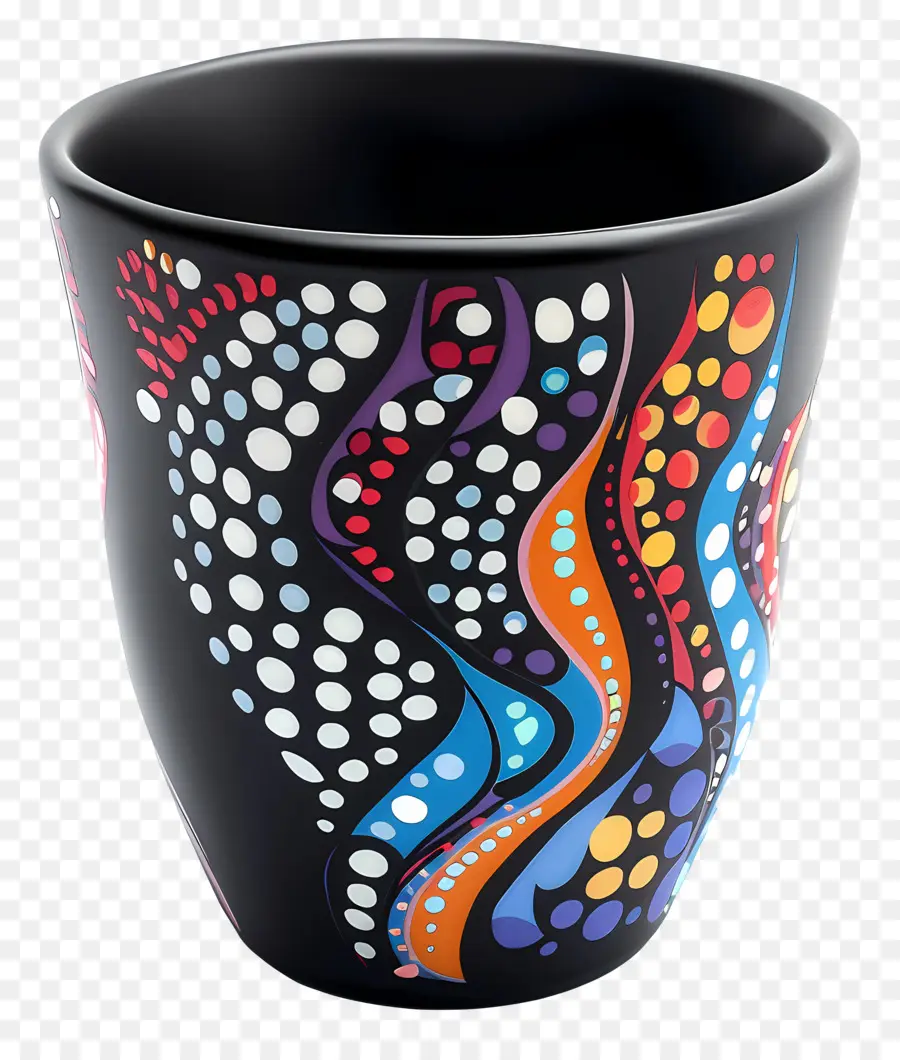 Tasse Noire à Motifs，Tasse Décorative PNG