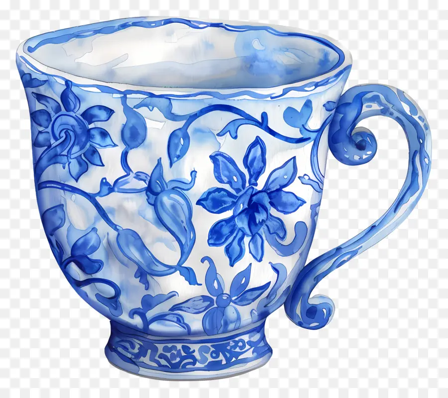 Tasse Bleue à Motifs，Bleu Floral Design PNG