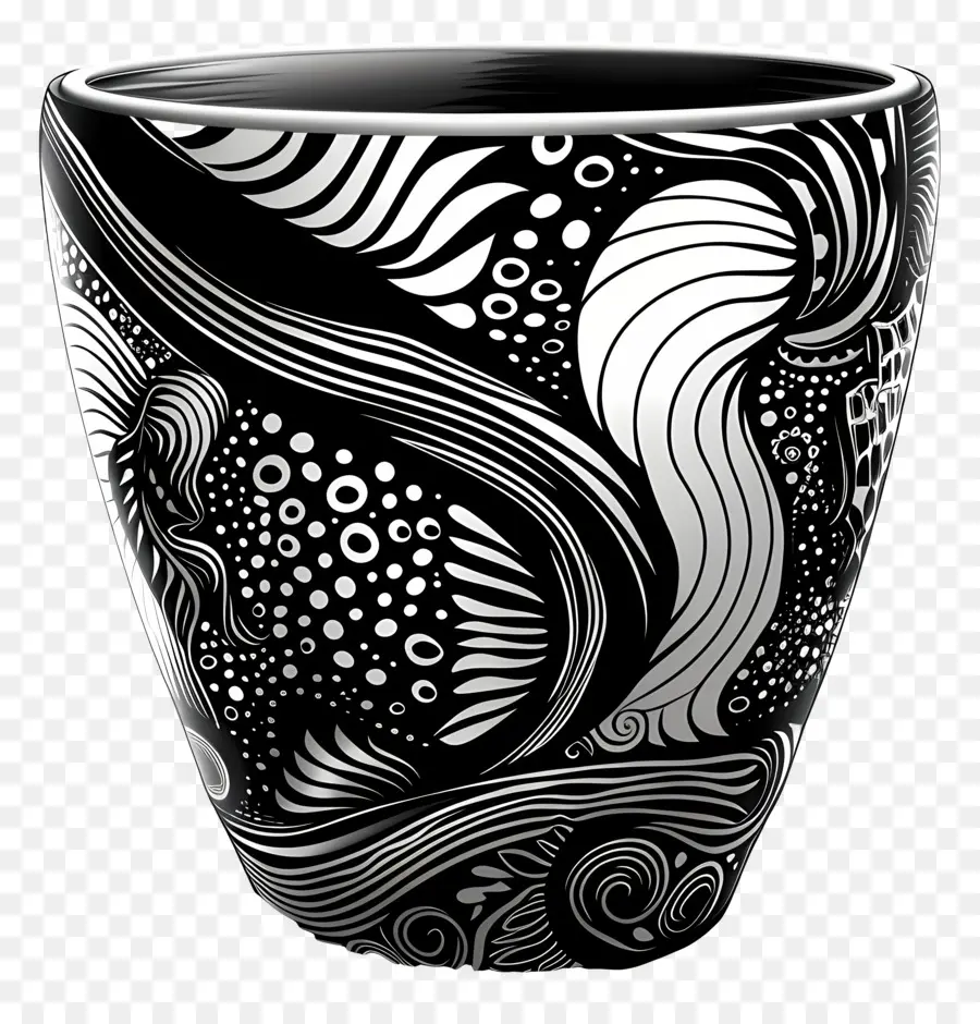 Tasse Noire à Motifs，Coupe Noir Et Blanc PNG