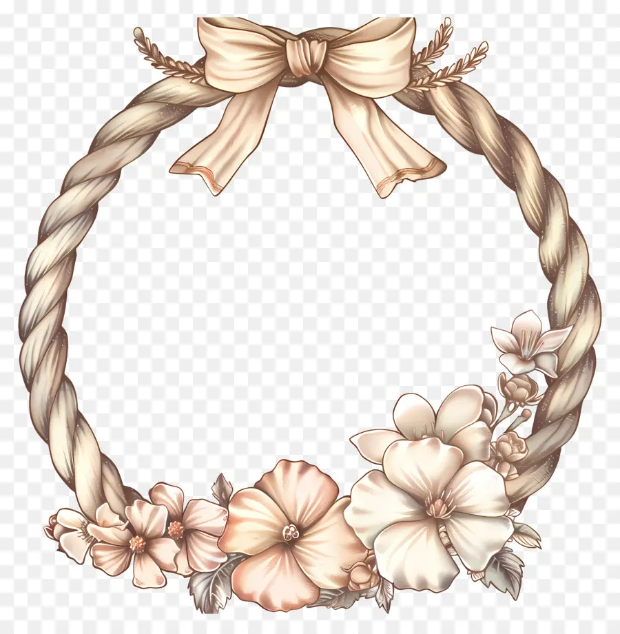 Cadre En Corde Ronde，Couronne Florale PNG