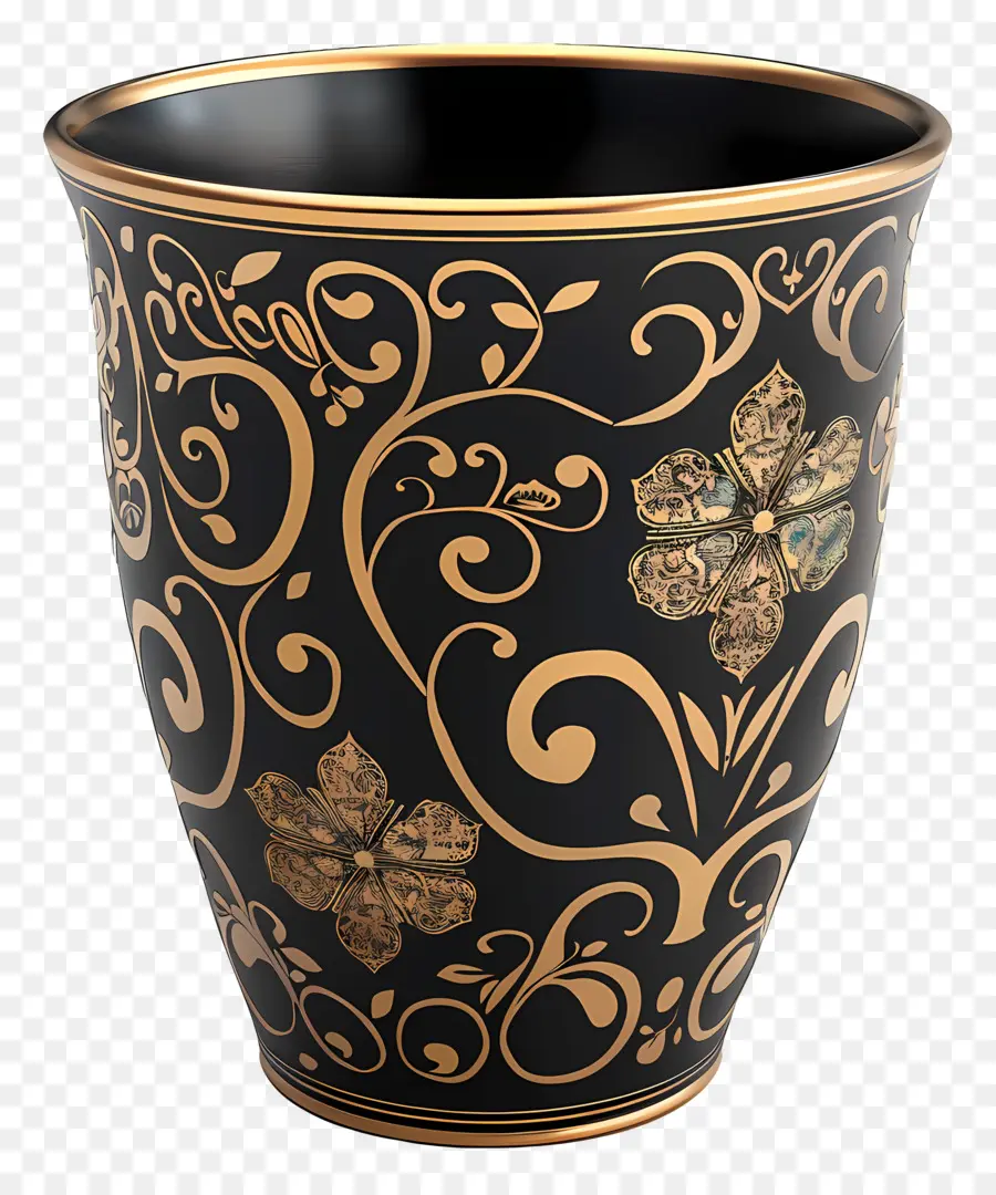Tasse Noire à Motifs，Vase Noir Et Or PNG
