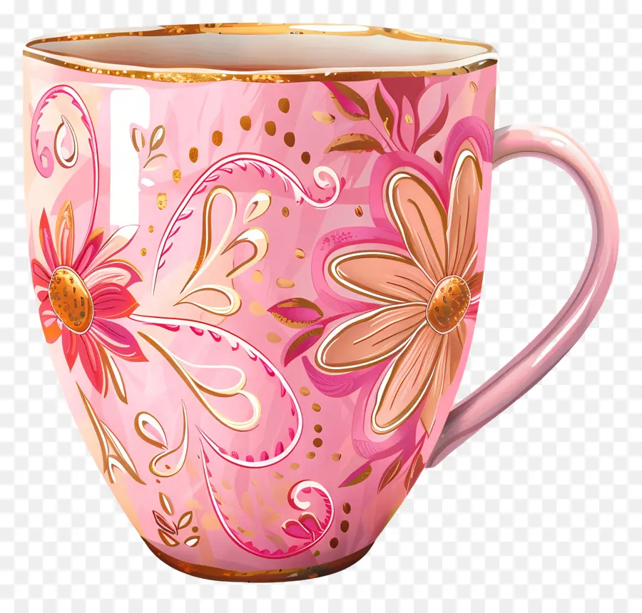 Tasse Rose à Motifs，Tasse Décorative PNG