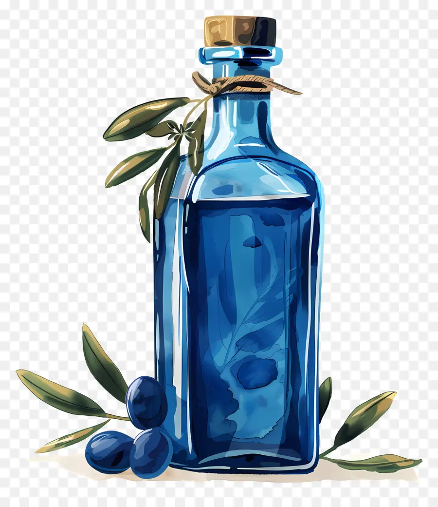 Bouteille D'huile D'olive，Bouteille Bleue PNG