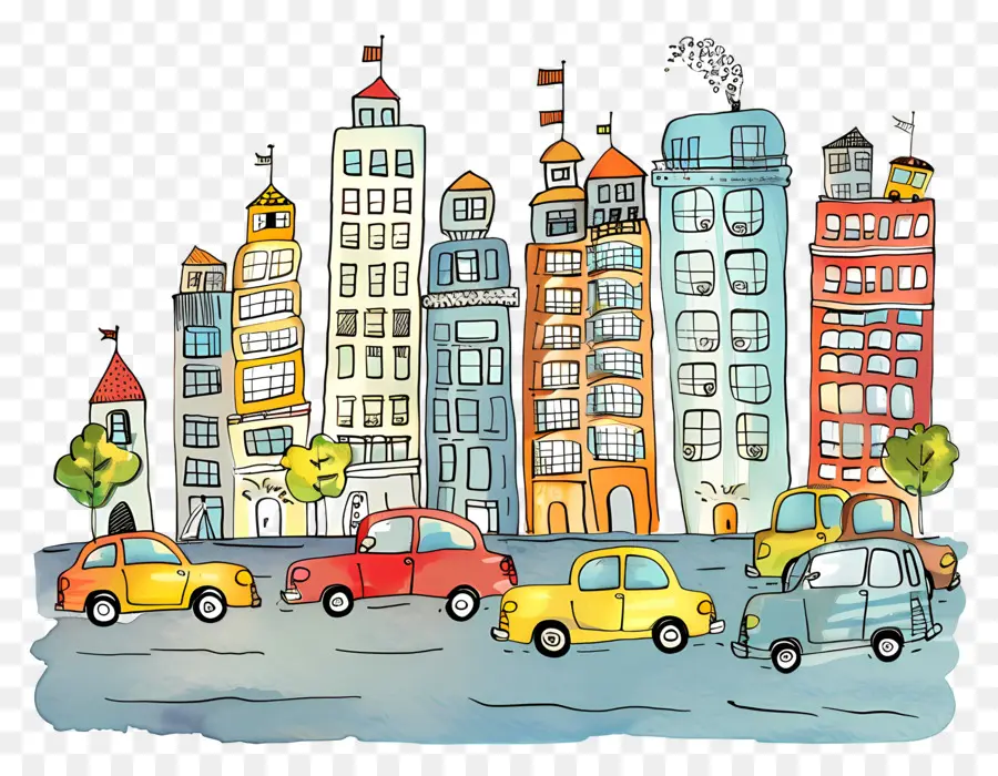 Voitures En Ville，Paysage Urbain PNG