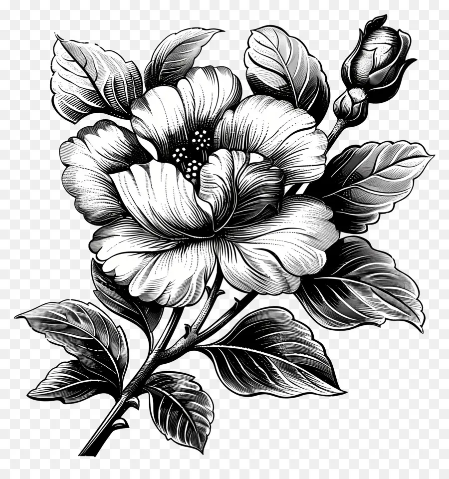 Fleur，Fleur Noire Et Blanche PNG