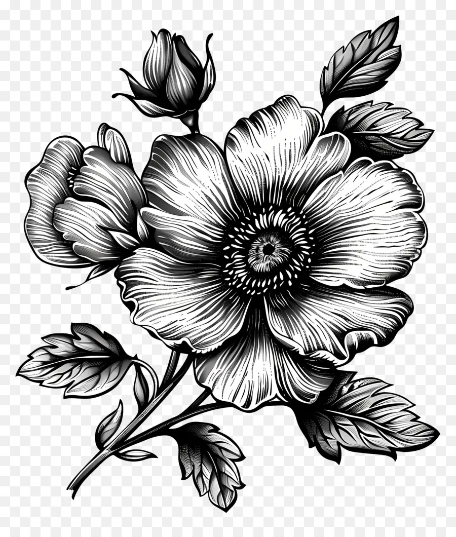 Fleur，Fleur Noire Et Blanche PNG