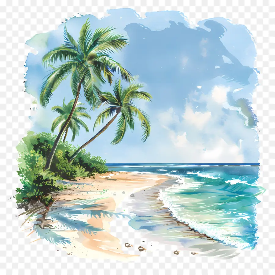 Plage Tranquille，Peinture De Plage PNG