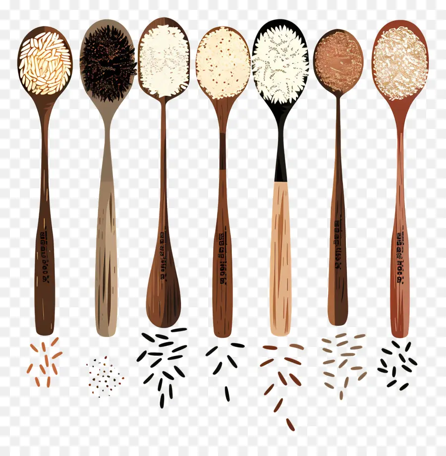 Riz En Cuillères，Cuillères En Bois PNG