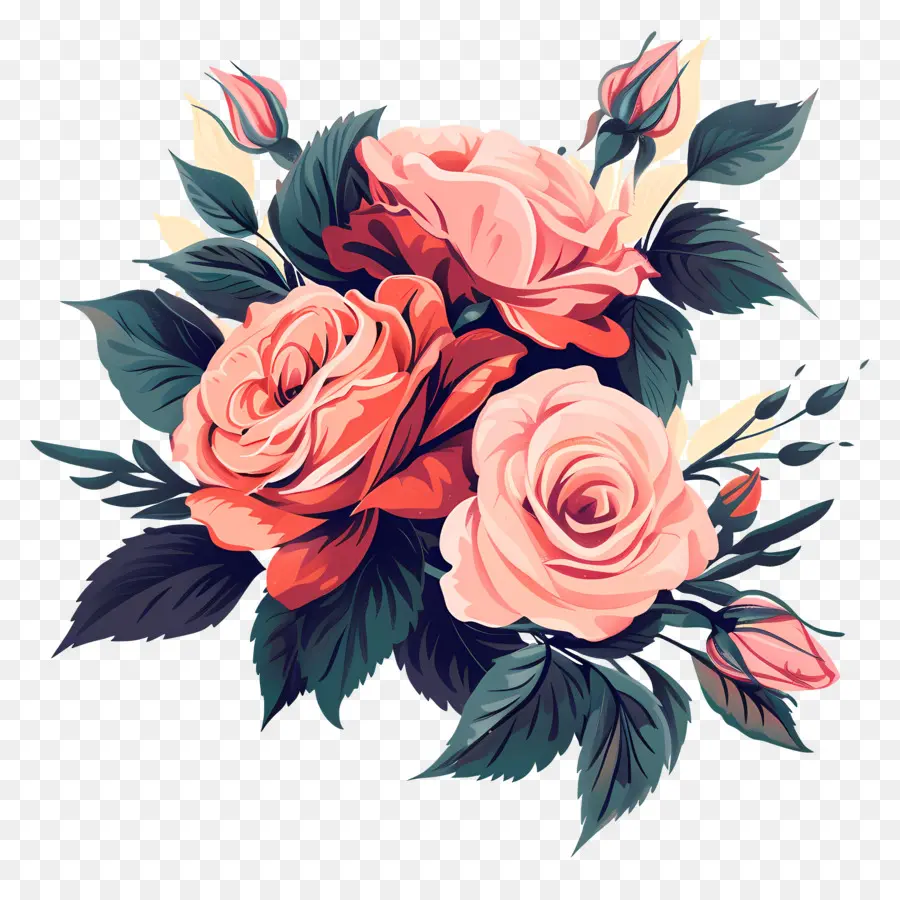 Bouquet De Roses，Fleurs Aquarelles PNG