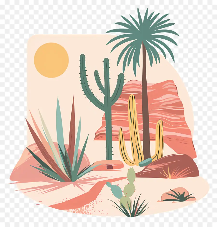 Oasis Dans Le Désert，Cactus, Plantes PNG