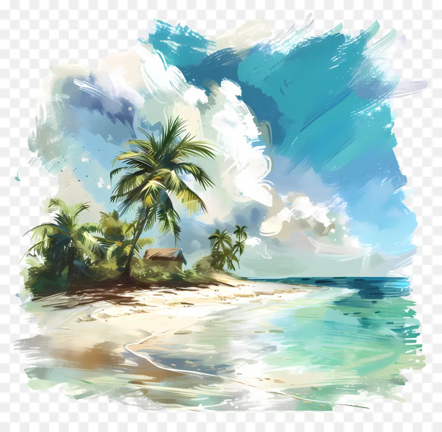 Plage Tranquille，Peinture De Plage PNG