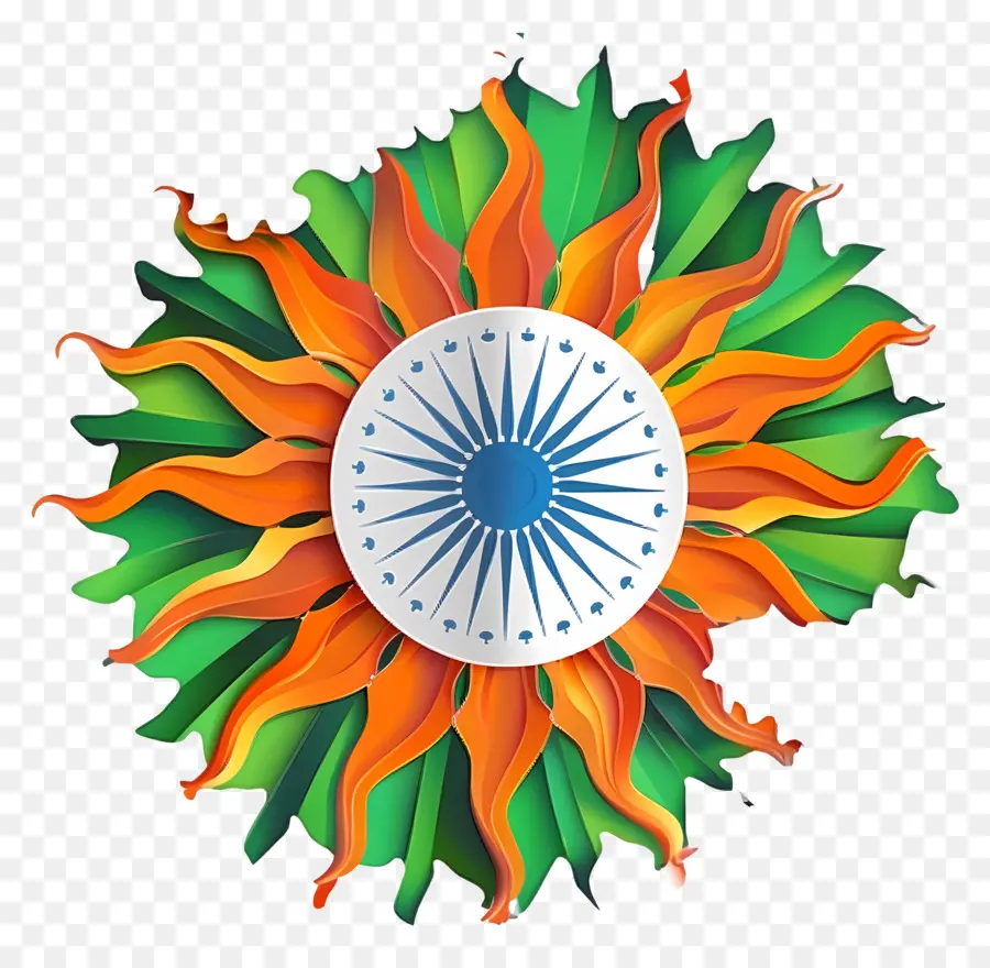 Indien，Soleil Coloré Avec Ashoka Chakra PNG