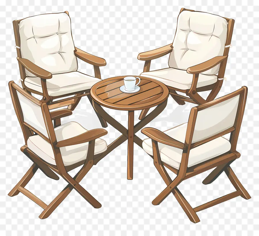 Mobilier D'extérieur，Chaises Et Table En Bois PNG