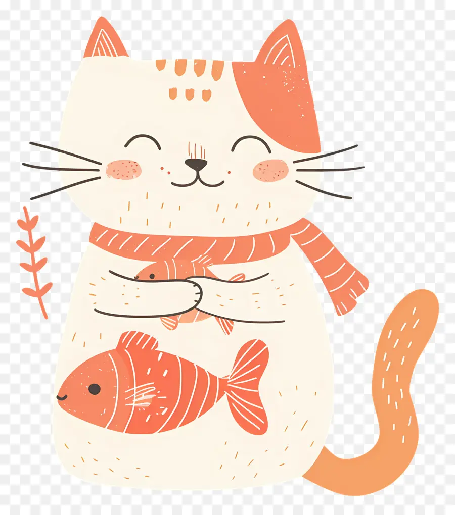 Chat Tenant Du Poisson，Chat De Dessin Animé PNG