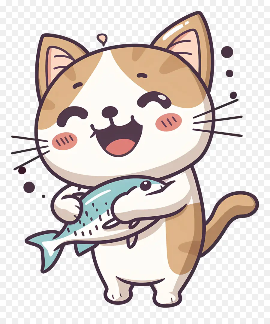 Chat Tenant Du Poisson，Chat De Dessin Animé PNG