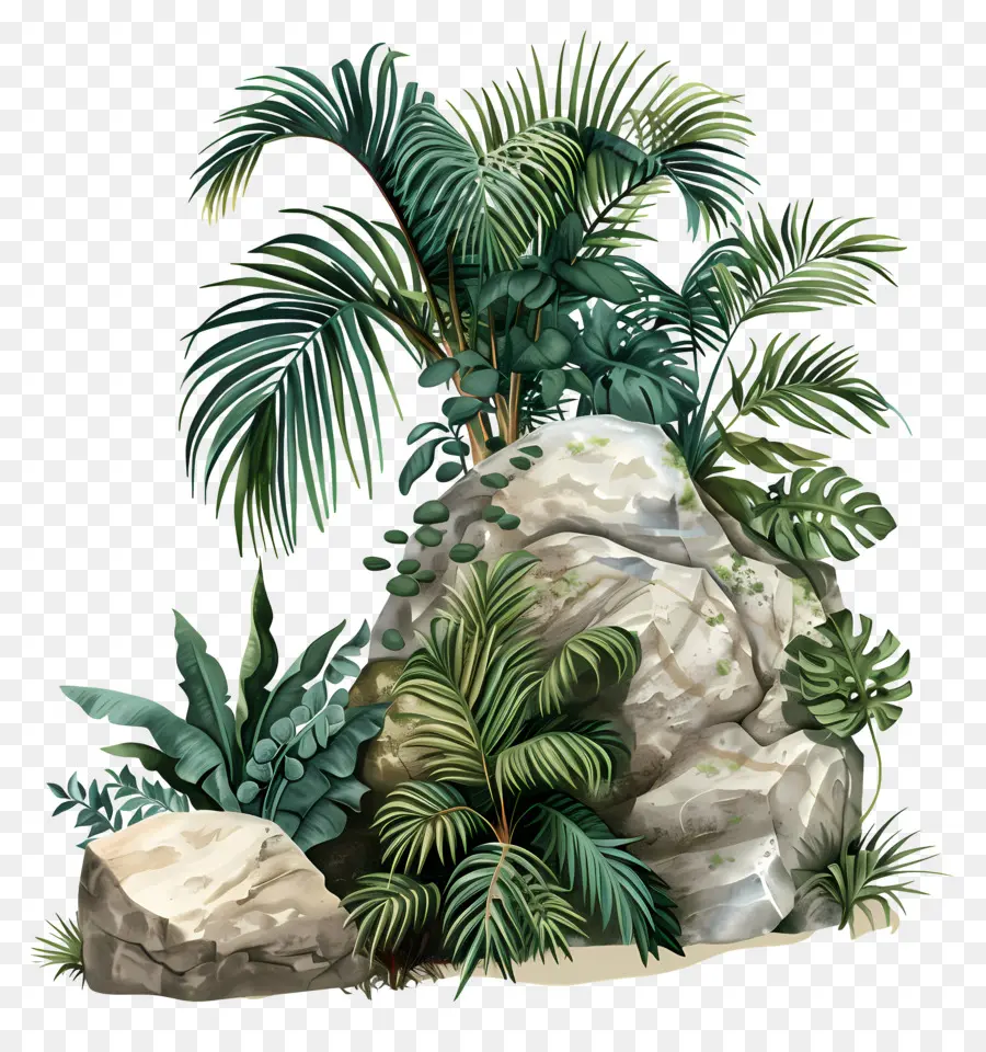 Plantes Tropicales，Terrain Rocheux PNG