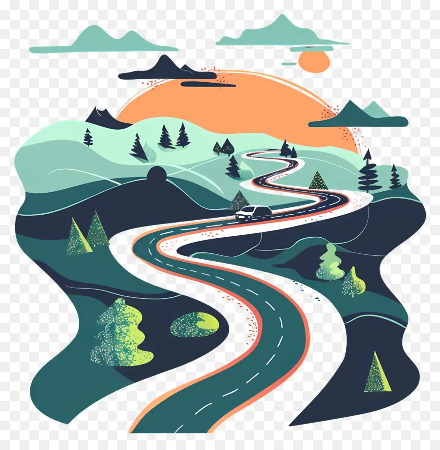 Route Sinueuse，Paysage Illustration PNG