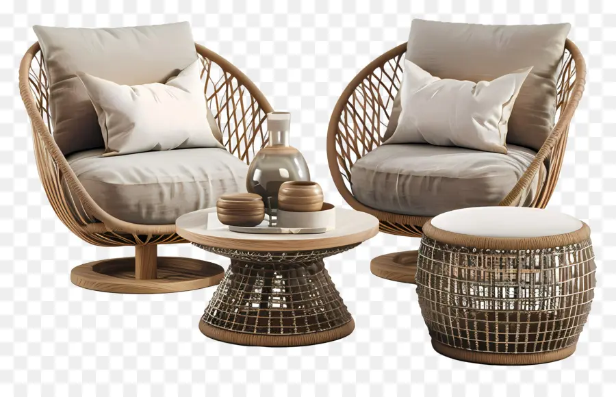 Des Meubles En Rotin，Chaise Et Table De Table PNG