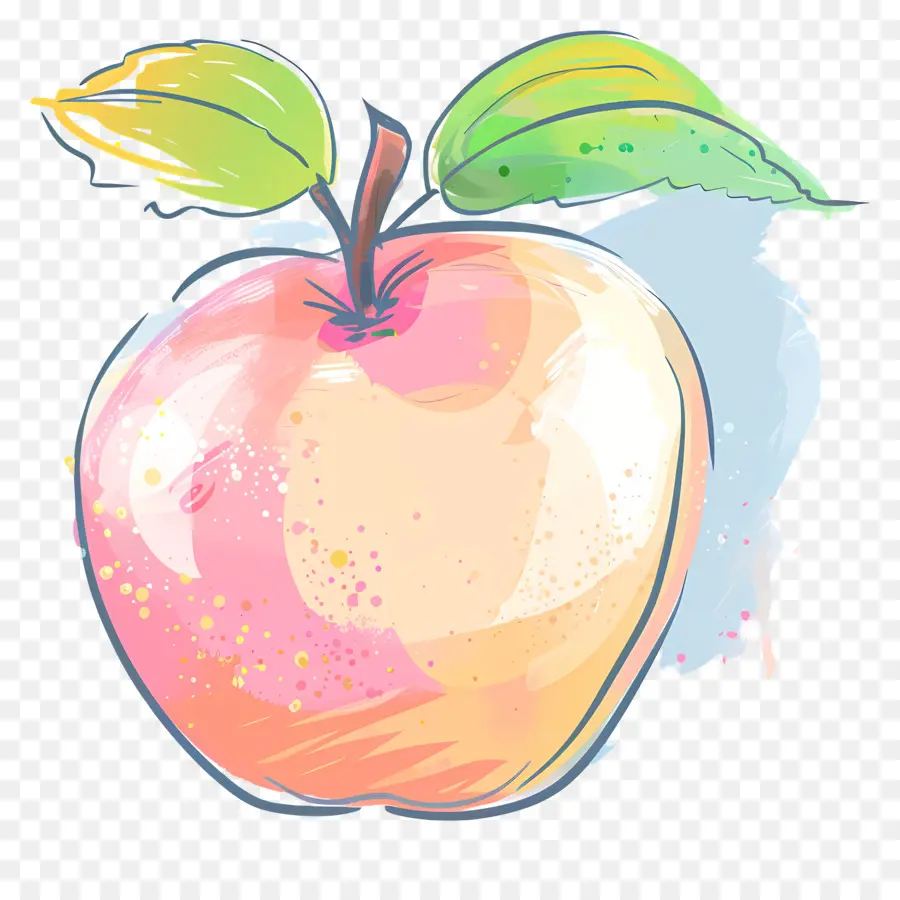 Doodle Pomme，Peinture à L'aquarelle PNG