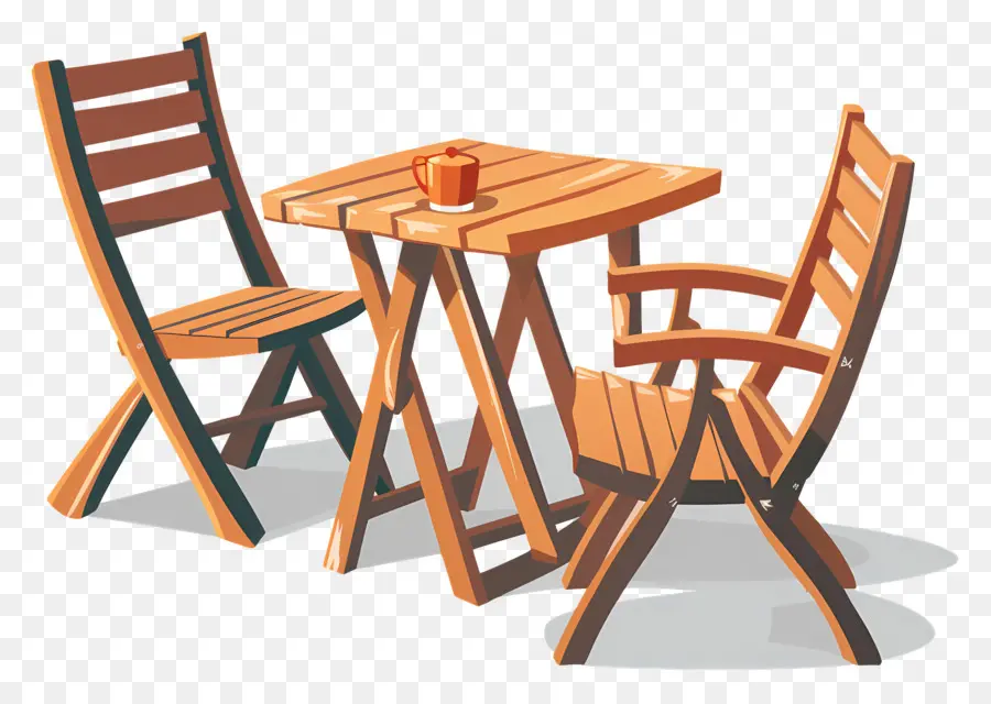 Chaises En Bois，Petite Table PNG