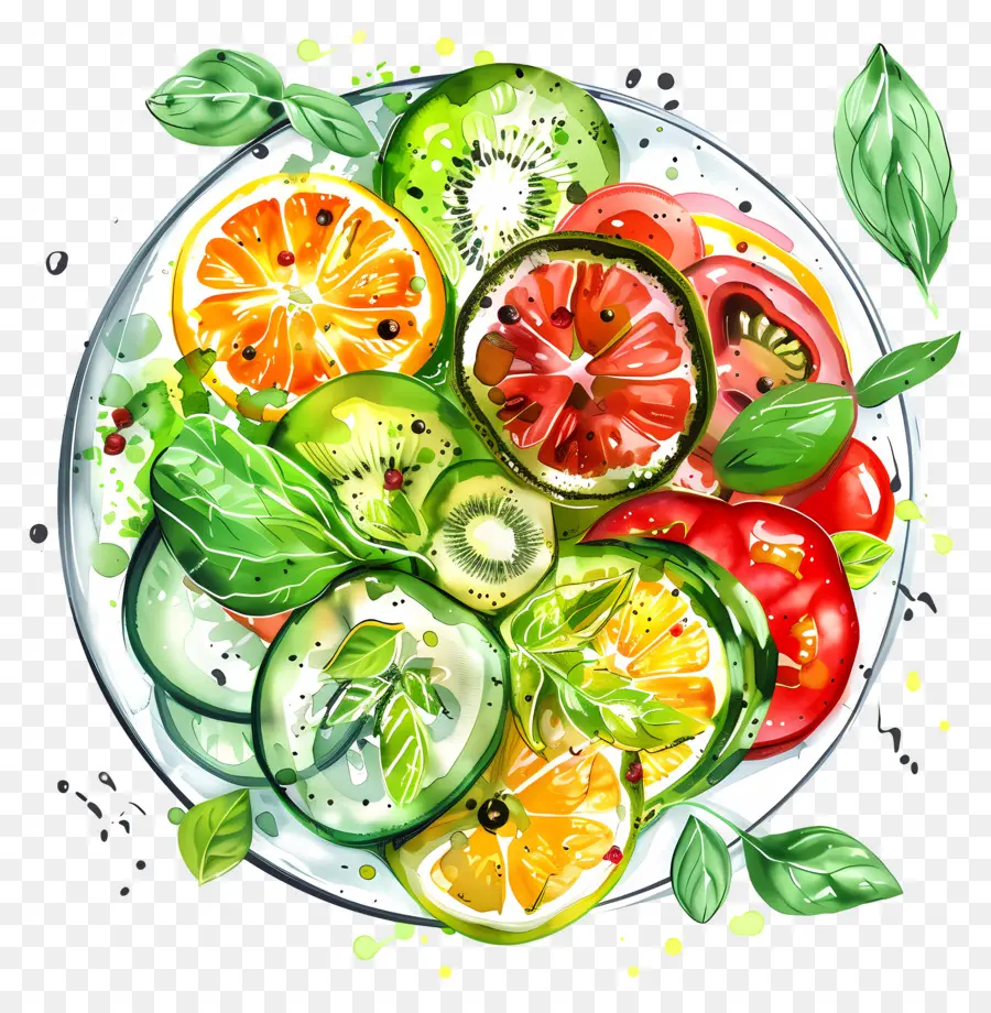 Salade D'été，Peinture Aux Légumes PNG