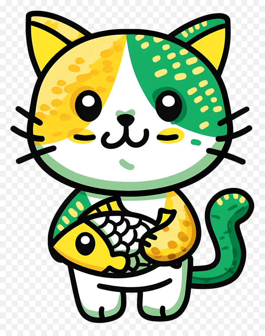 Chat Tenant Du Poisson，Chat De Dessin Animé PNG