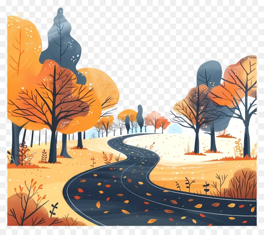 Contexte De La Route D'automne，Route Forestière PNG