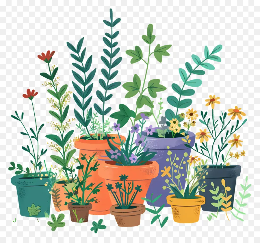 Jardin D'herbes Aromatiques，Les Plantes En Pot PNG