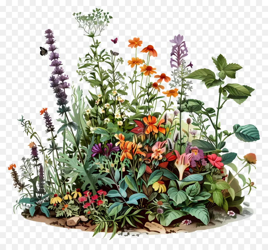 Jardin D'herbes Aromatiques，Fleurs Colorées PNG