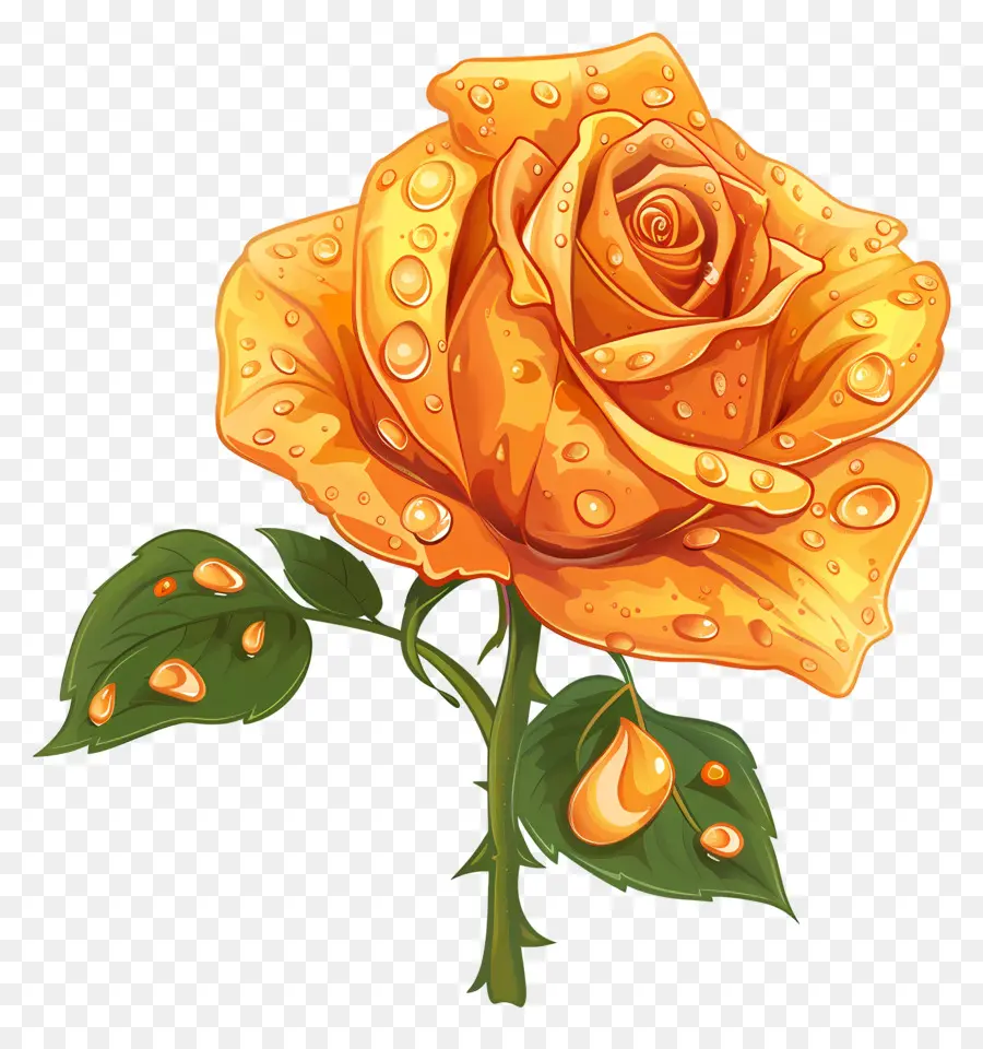 Orange Rose，Des Gouttelettes D'eau PNG