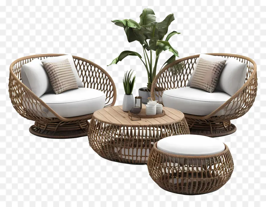 Chaises De Rotin，Table Ronde PNG