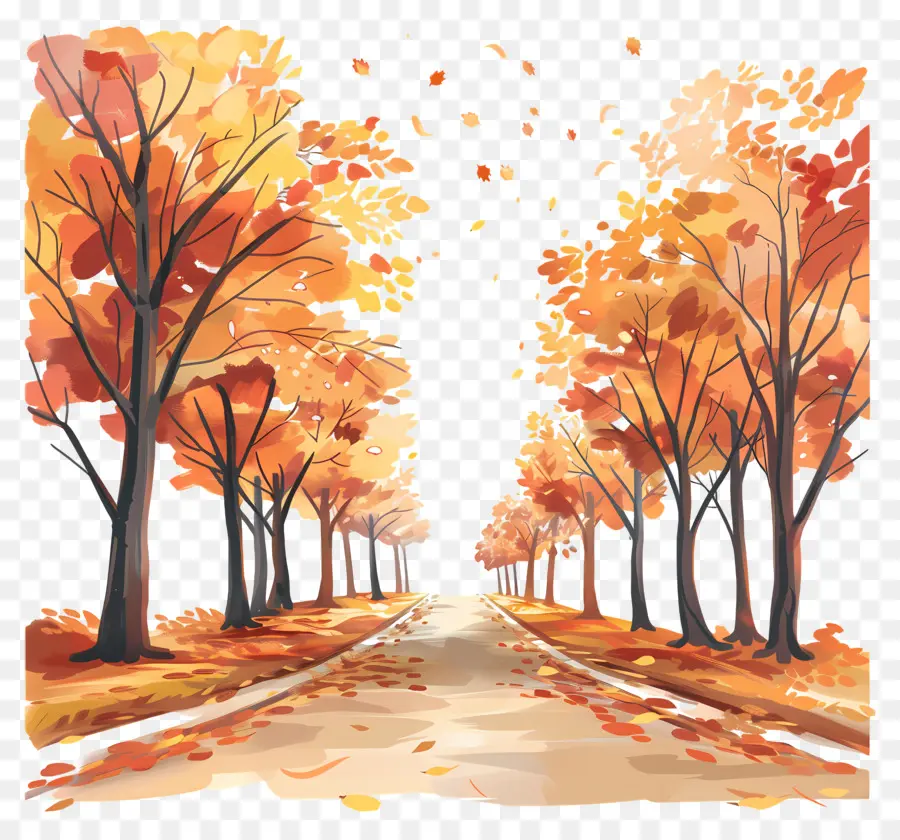 Contexte De La Route D'automne，Feuilles D'automne PNG