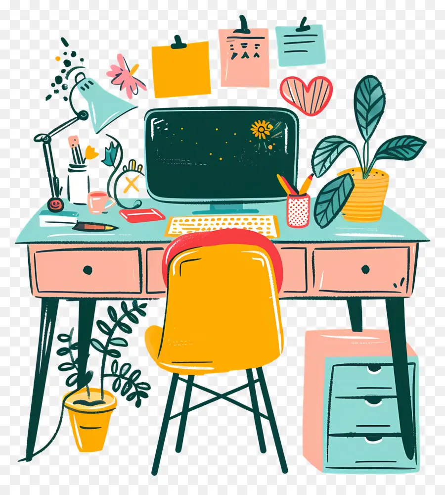 Bureau Moderne，Bureau Avec Des Plantes PNG