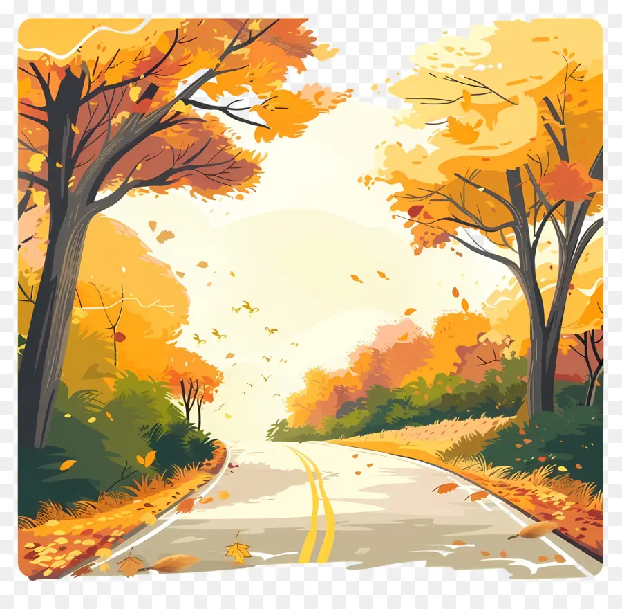 Contexte De La Route D'automne，Feuillage D'automne PNG