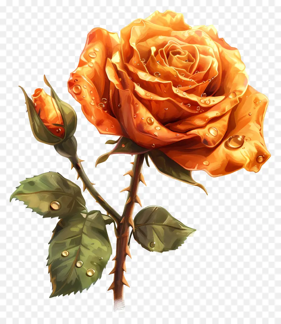 Orange Rose，Des Gouttelettes D'eau PNG