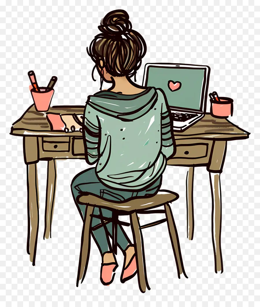 Cartoon Femme Travaillant，Bureau PNG