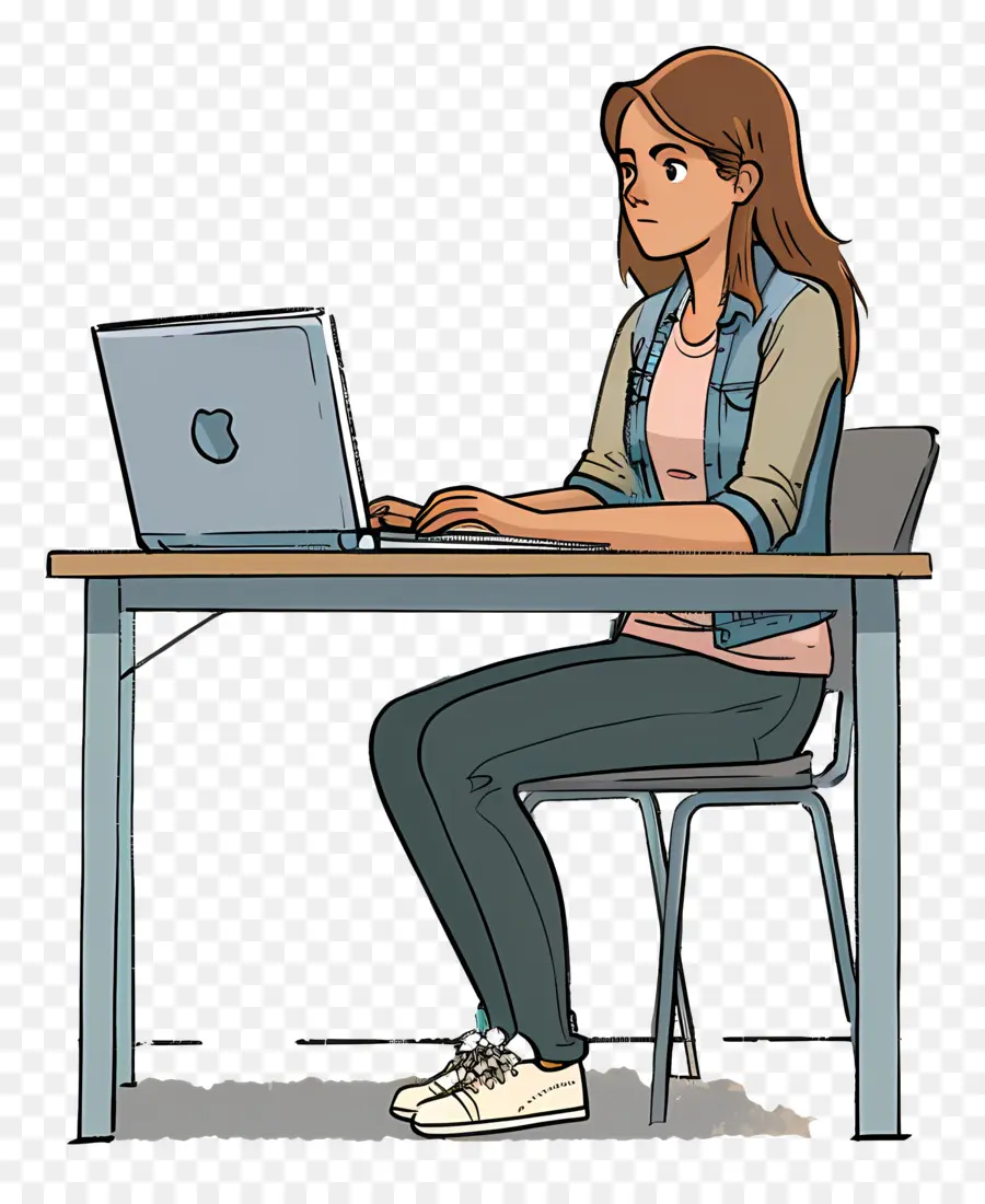 Cartoon Femme Travaillant，Ordinateur Portable PNG