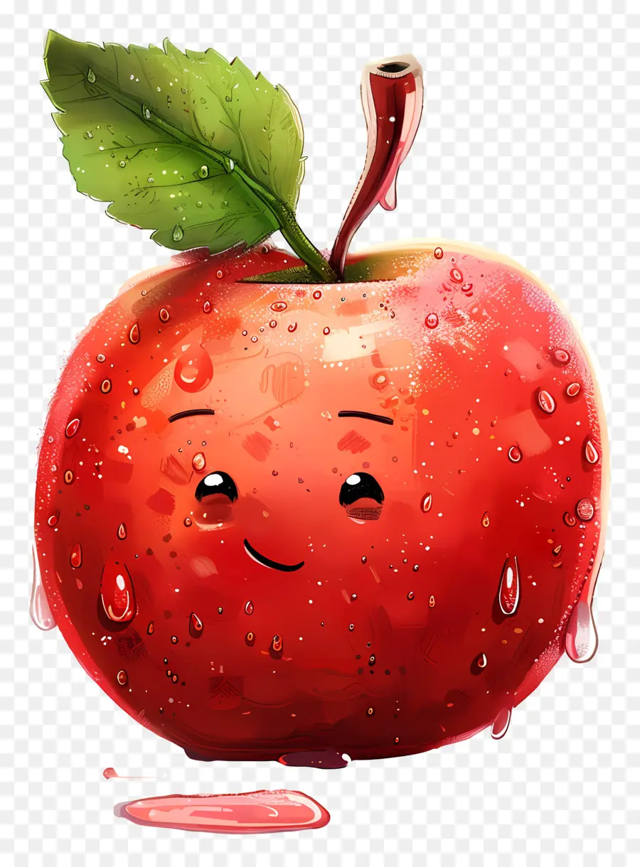 Dessin Animé Apple，Pomme Rouge Avec Feuille Verte PNG