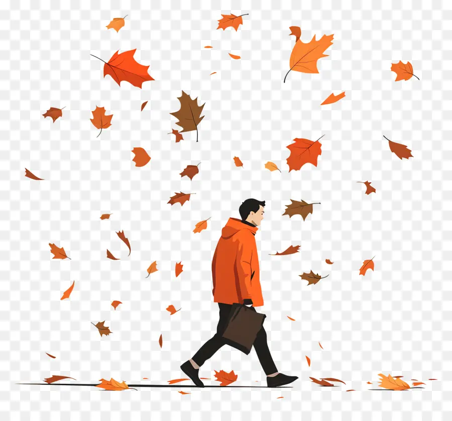 Homme En Automne，Feuilles D'automne PNG