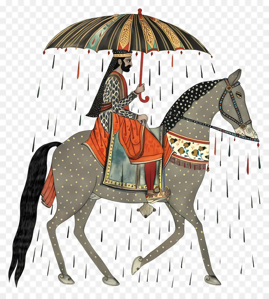 Cheval D'équitation，Homme D'équitation Avec Parapluie PNG