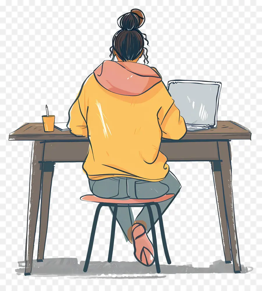 Cartoon Femme Travaillant，Ordinateur Portable PNG