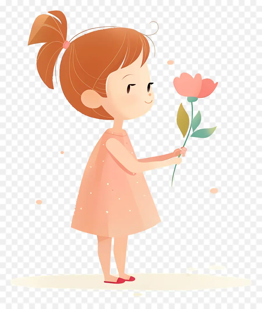 Fille Tenant Une Fleur，Petite Fille PNG