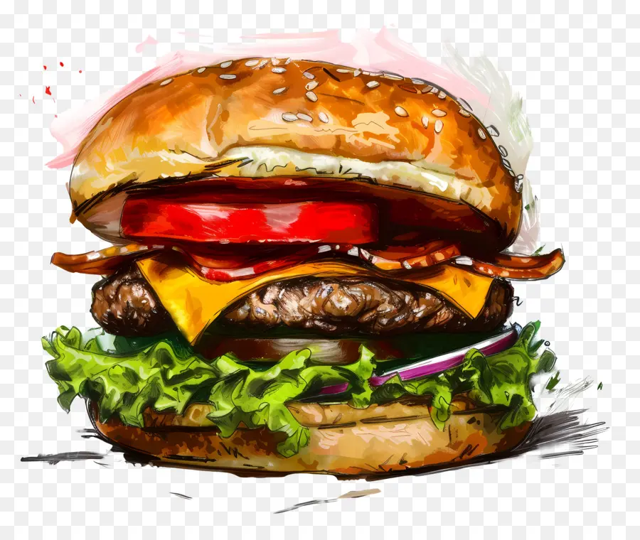 Hamburger，Peinture à L'aquarelle PNG